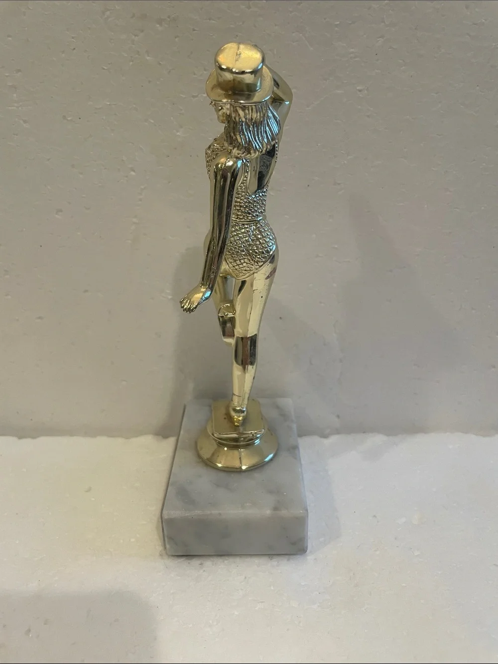Vintage Y2K Gold Dance Trophy white Carrara marble Figurine Kids in Motion Italy